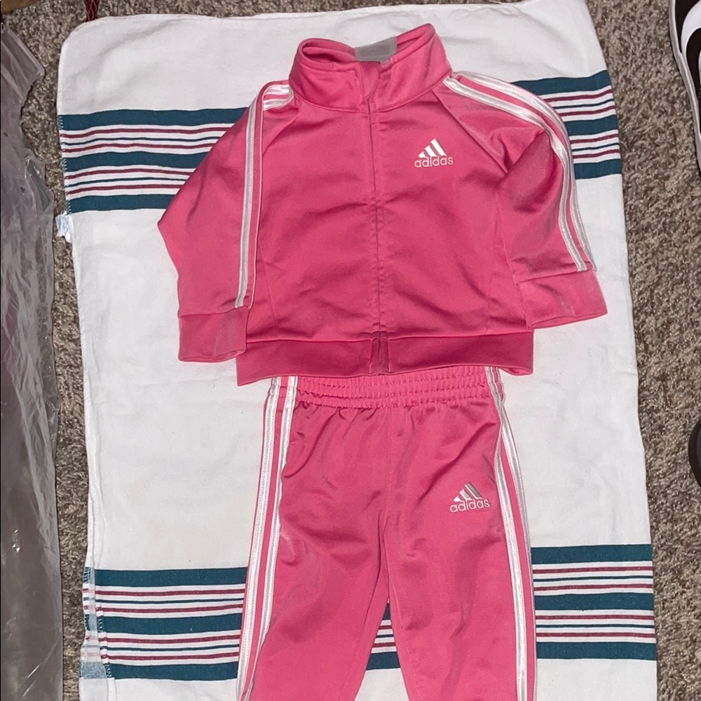 Adidas Kids' Pink Tracksuit with White Stripes